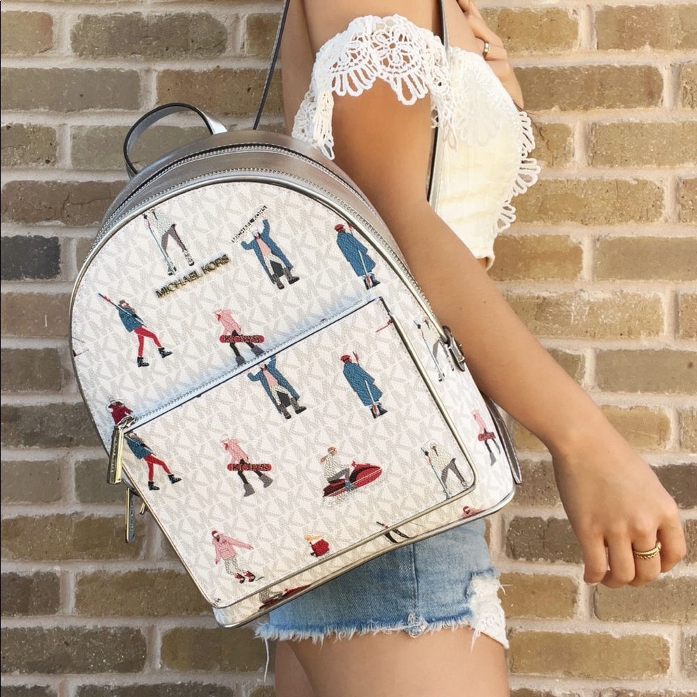 Michael Kors Jet Set Girls Adina Medium Backpack Signature Bright White MK Multi